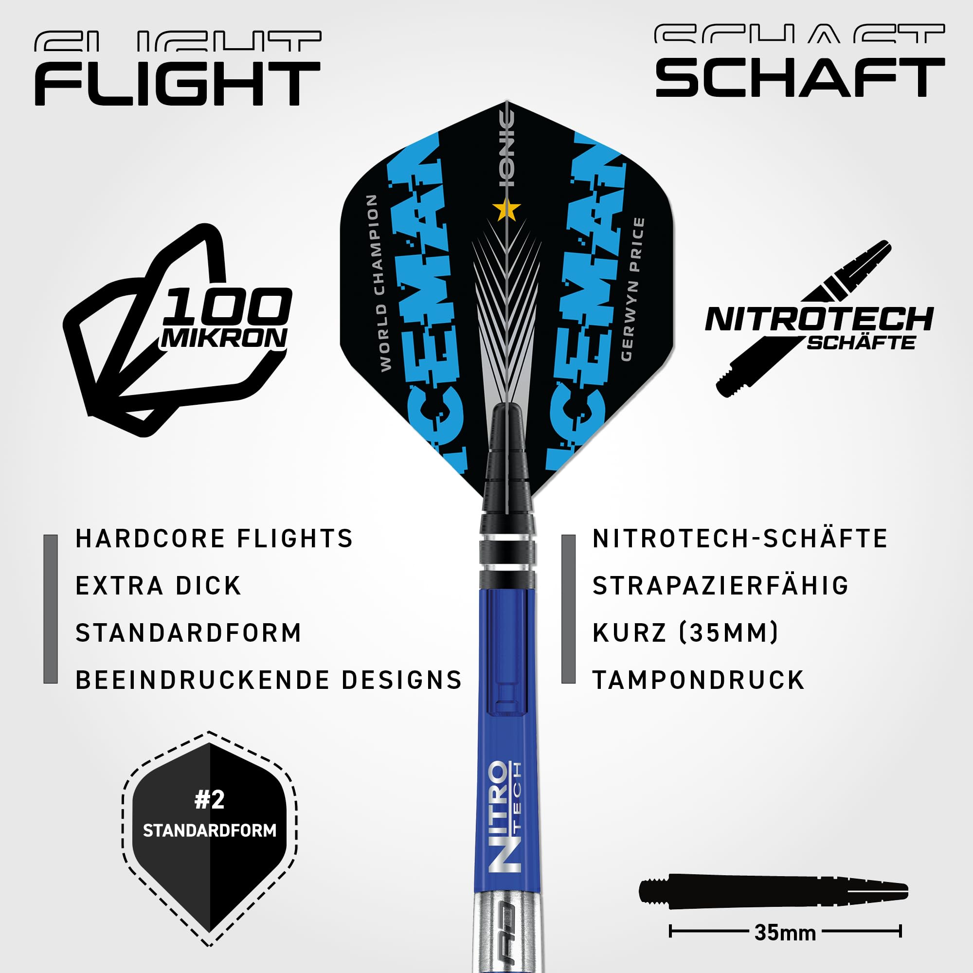 RED DRAGON Gerwyn Price Iceman Originals 20g Fassgewicht, 22g Gesamtgewicht Softip Tungsten Dartpfeile Set mit Flights und Schäfte