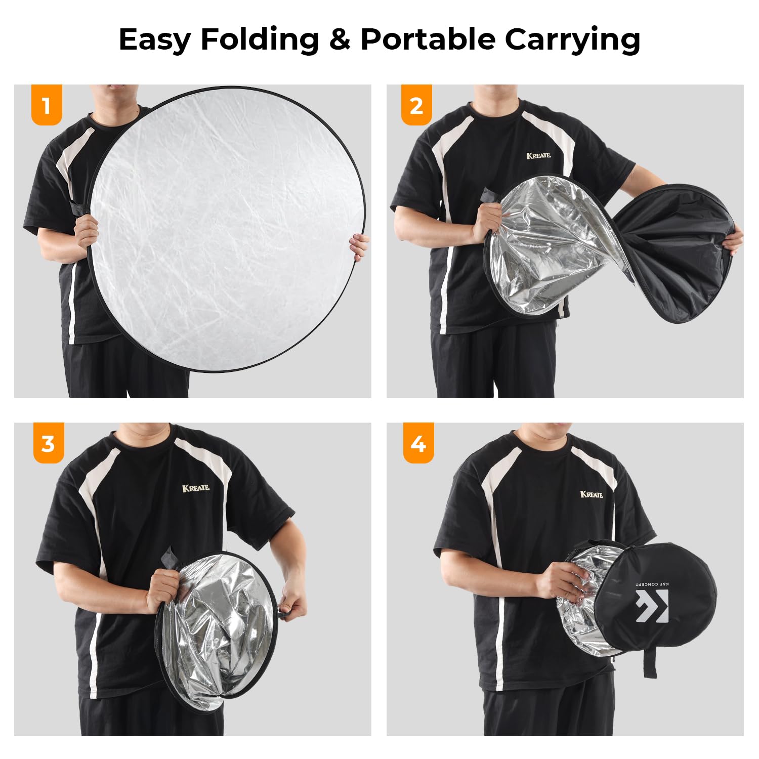 K&F CONCEPT 5-in-1 Light Reflector 32"(80cm) Photography Diffuser Collapsible Portable for Studio and Outdoor Lighting Gold Silver White Black Translucent