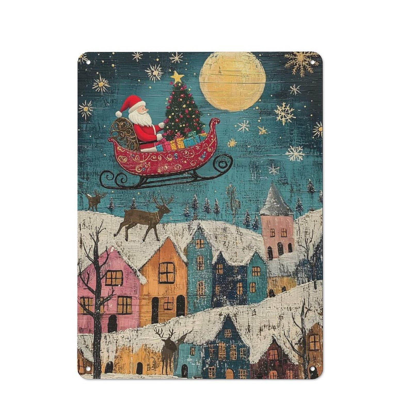 Junmoney Santas Christmas Eve Flight Tin Wall Plaque 40X30cm With For Home Office Or Studio, Gift Idea At Christmas For Creative Workspace Decorators