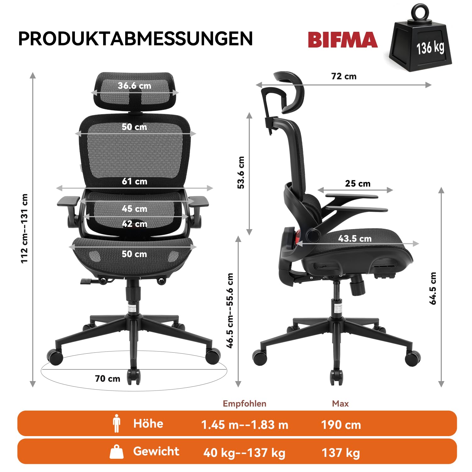SIHOO Bürostuhl Ergonomisch, Schreibtischstuhl mit 4D Dynamischer Lordosenstütze, Breiter Kopfstütze & Klappbaren Armlehnen, Neigung 90-135°, Schwarz