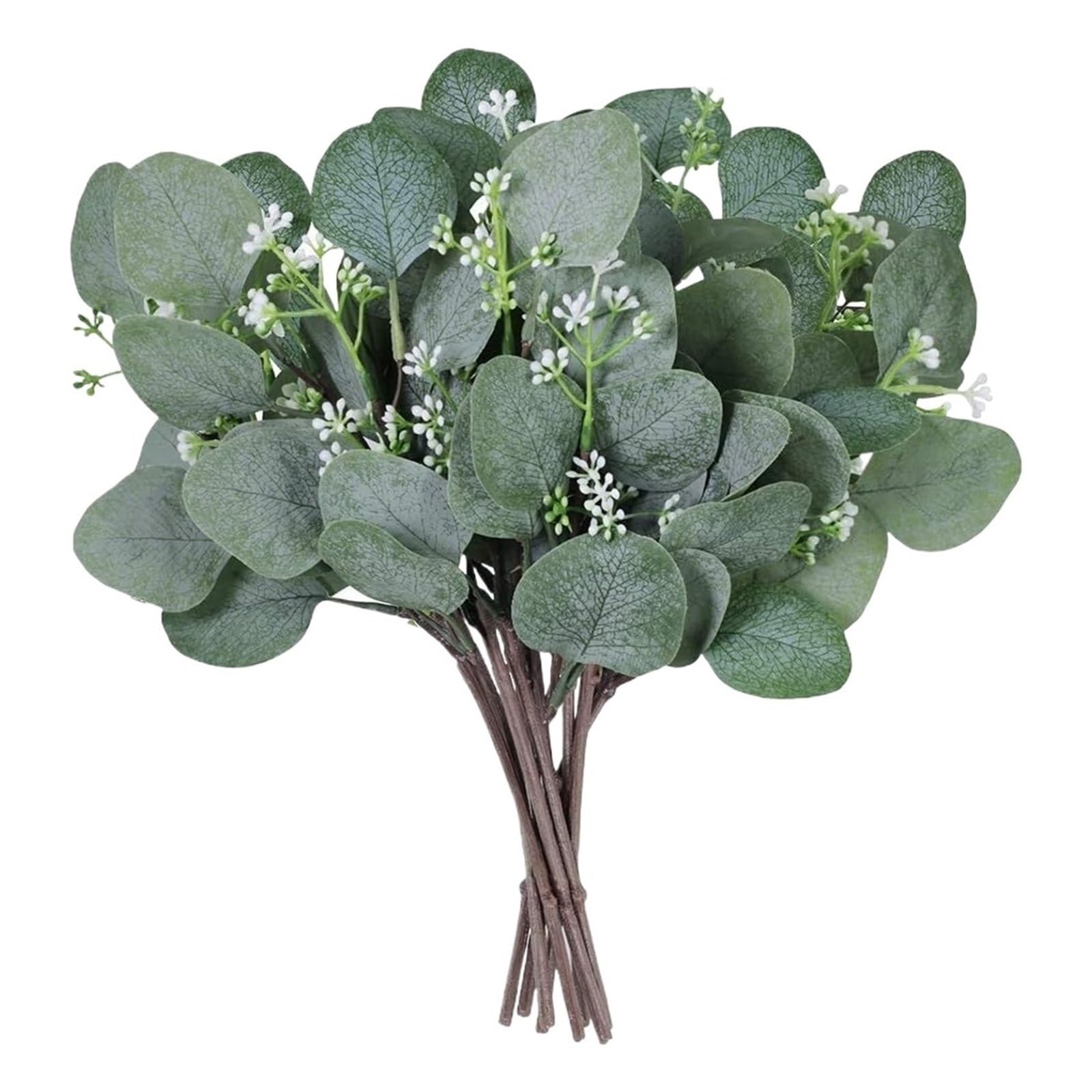 YGLEEULI Artificial Foliage Stems 5/10pcs Artificial Eucalyptu Leaves Stems Eucalipto Branche Bride Bouquet Wedding Home Bonsai Yard Diy Prop Decora(Color1,10 pcs)