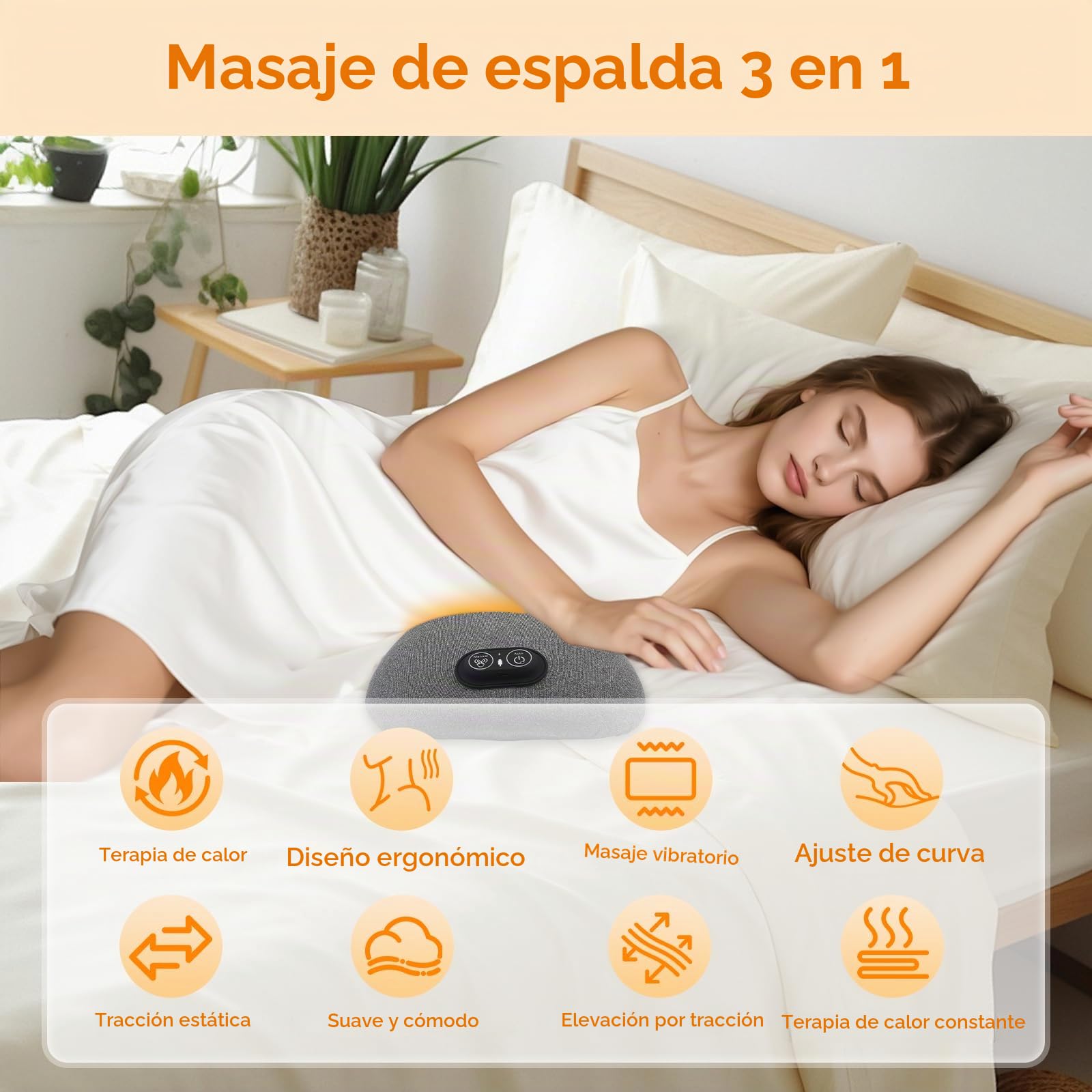 Almohada Lumbar Masajeadora Recargable 3 en 1 con Calor, Vibración y Estiramiento - Soporte Lumbar Ergonómico 26° para Oficina, Hogar y Viajes (Gris Oscuro)