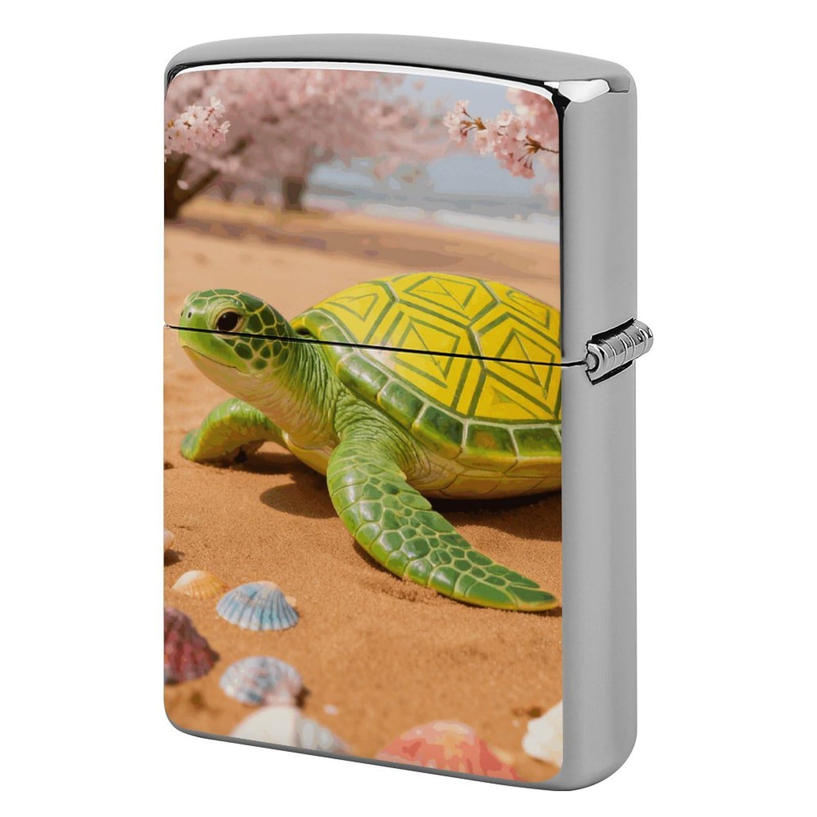 Turtle with Shell Pattern Lighter Case Cover Vintage Metal Lighter Sleeve Reusable Lighter Protective Cover Decorative Lighter Holder Birthday Gifts for Men Women