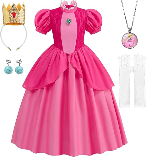 Disfraz de princesa melocotón, vestido de princesa melocotón, vestidos de princesa para niñas, disfraces de Halloween para niñas