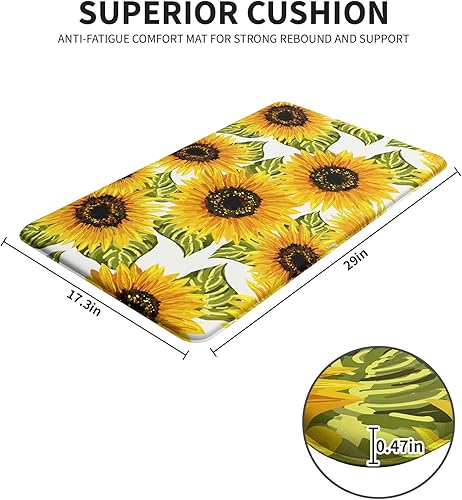 Miniatura 2 de FYATHM Tapetes de cocina de girasol para piso, antifatiga, acolchados, antideslizantes, lavables, de espuma viscoelástica, alfombras y tapetes para