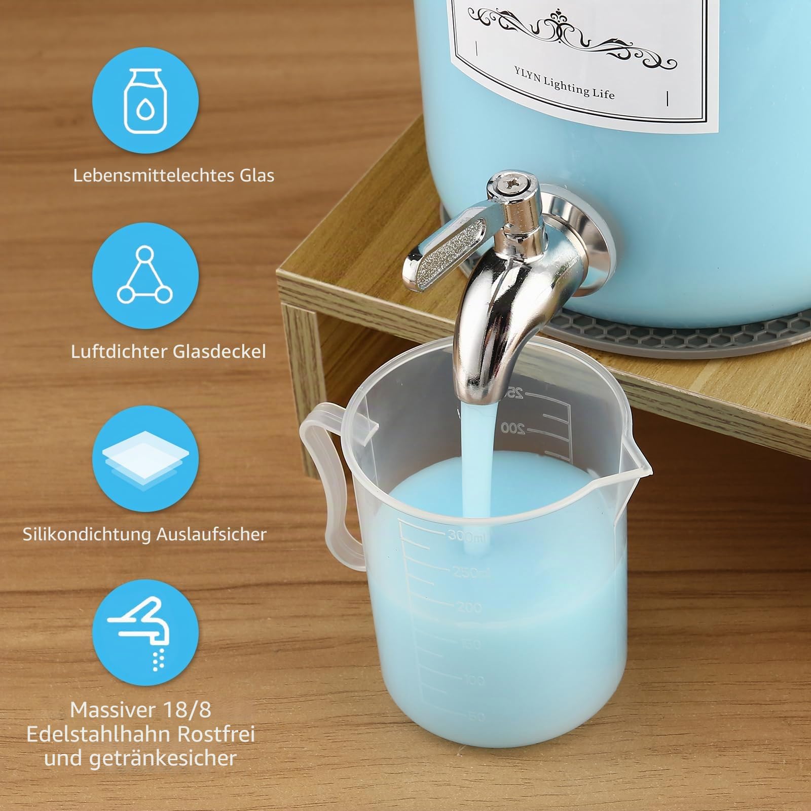 2er-Pack Glas-Waschmittelspender mit Ständer, 3005.0 g auslaufsicherer Glas-Stoffweichspüler-Spender, Wäscheseifenspender, wiederverwendbarer Behälter für Küche und Badezimmer
