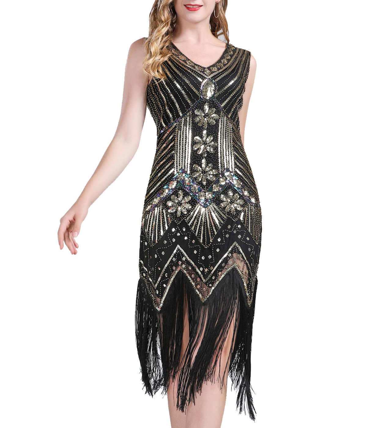 GenericSERQUENIF Roaring 20s Costumes Women 1920s Dresses Gatsby 1920s  Flapper Vintage Fringed Costume Sequin Party Dress