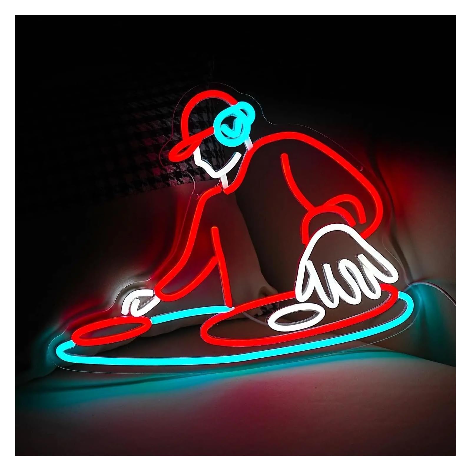 Wiszące neony artystyczne DJ Player Neon Sign Do Baru Klubu Muzyka Koncert Sypialnia Impreza 48cmx39cm/18.9inx15.35in