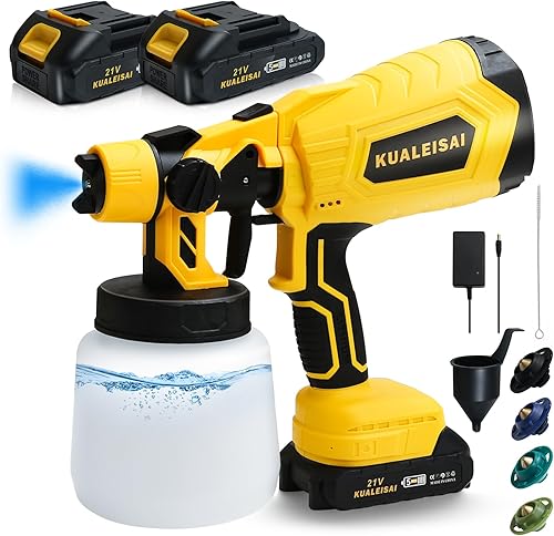 Miniatura 1 de Pulverizador de pintura inalámbrico con 2 baterías, pistola de pintura eléctrica HVLP con recipiente de 33.8 fl oz, 4 boquillas de cobre y 3