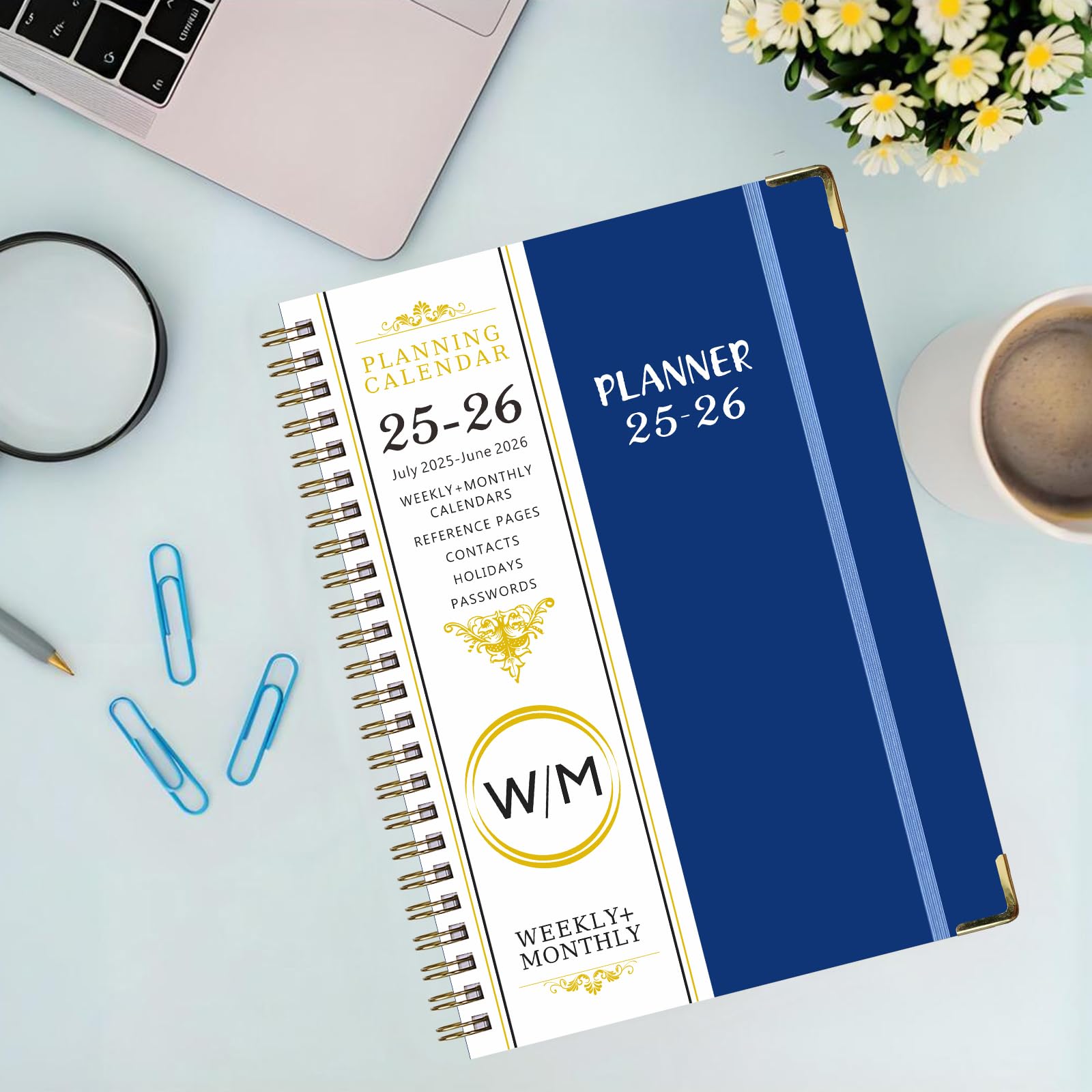 Planner 2025-2026, agenda settimanale e mensile con copertina rigida, con linguette mensili, da luglio 2025 a giugno 2026, tasca interna, formato A5, 15,7 x 21,6 cm, perfetto per ufficio, casa, scuola