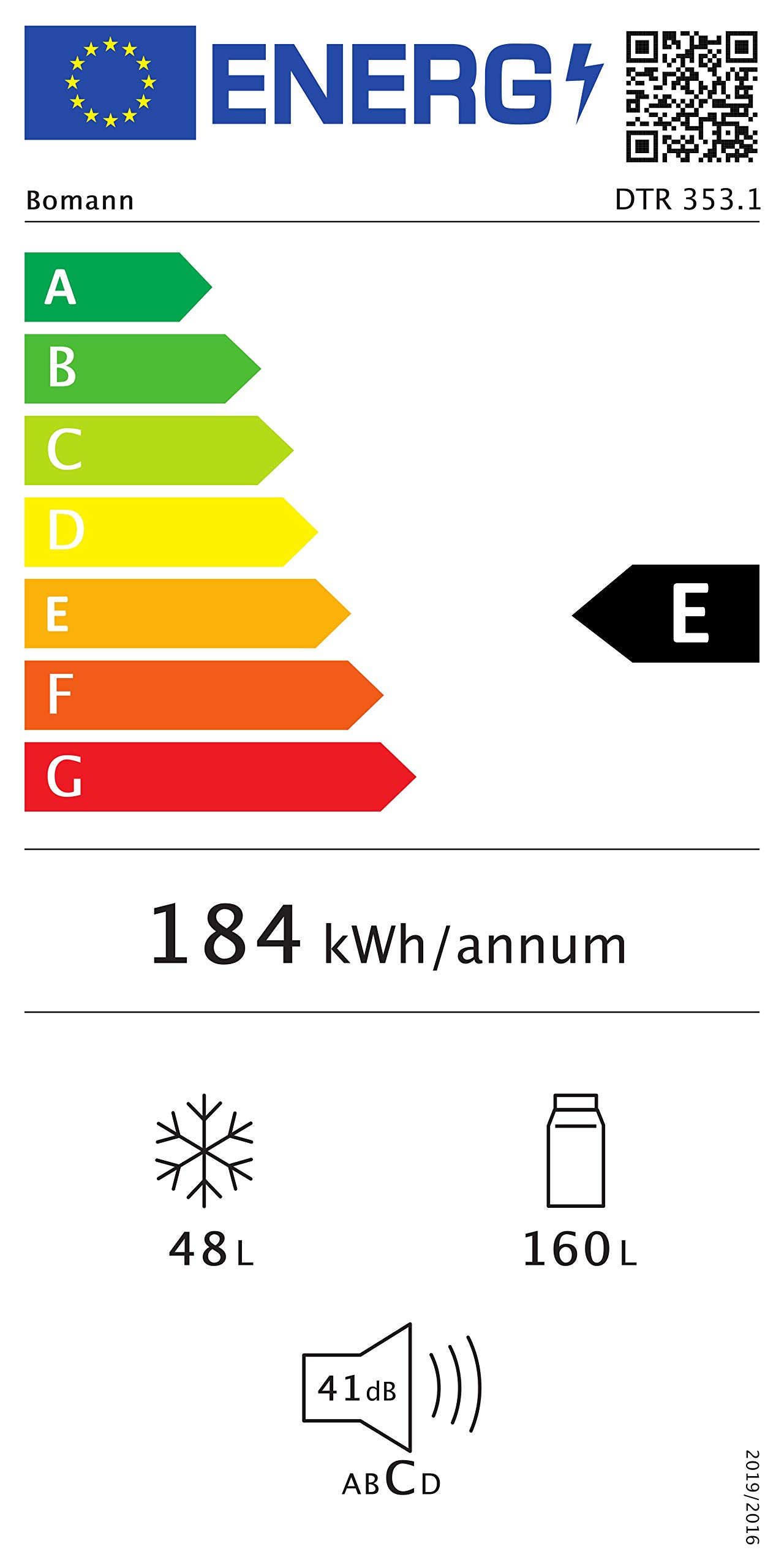 Bomann DTR 353 réfrigérateur-congélateur Autoportante 208 L E Noir, Argent