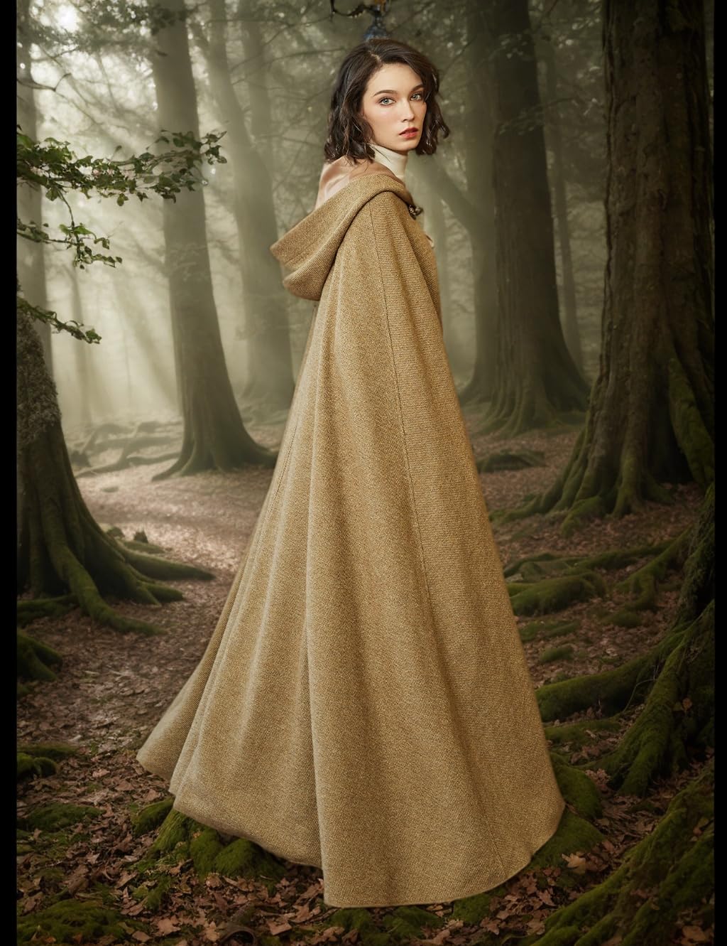 BEAUTELICATE Mittelalter Umhang mit Kapuze Damen Herren Retro Unisex Wollmischung Umhang Cape Lange für Hobbit Kostüm Larp Kleidung Wikinger Halloween Karneval Cosplay Kostüm