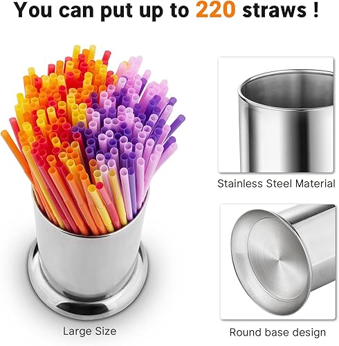 Miniatura 4 de shofilt Dispensador de pajitas de acero inoxidable, soporte para agitadores de café, organizador grande de utensilios de cocina para uso comercial y