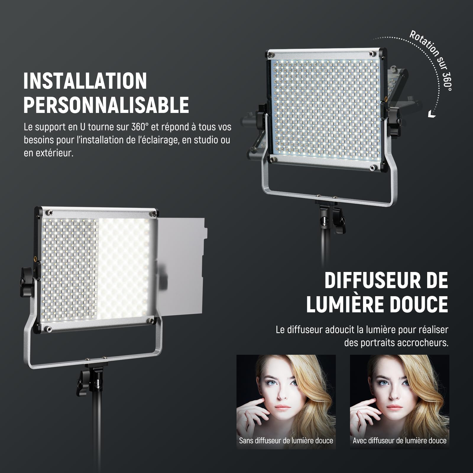 NEEWER Lampe de Studio vidéo LED RGB améliorée avec trépied, contrôle par Application, 50W 7000lumens IRC97+ 3200-5600K, Panneau Lumiere Photo à intensité Variable, kit d'éclairage, RGB660 Pro II
