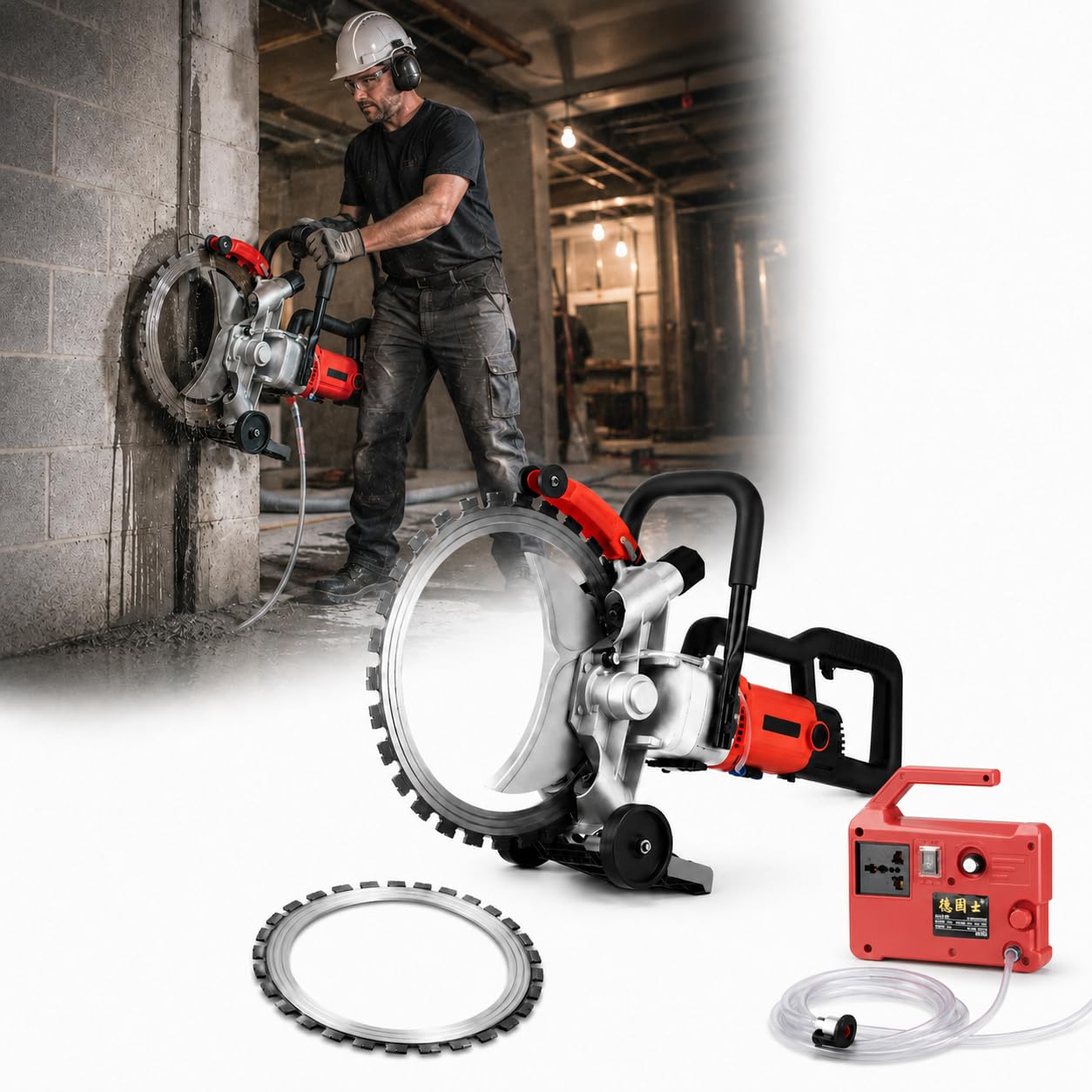 forplubossmmp Electric Concrete Saw, Toroidal Electric Concrete Saw Cutting Machine,It Has A Power Of 12000w, A Rated Speed Of 36000 Rpm, And Is Equipped With A Wet Cutting System And Two Saw Blades