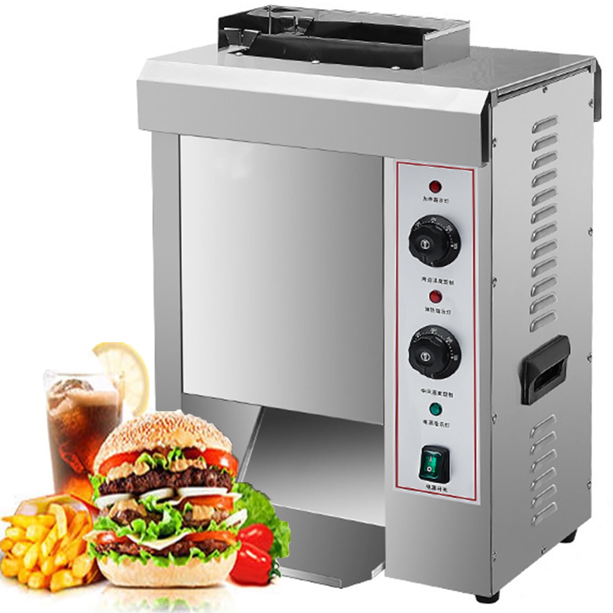 Toster z przenośnikiem, elektryczny opiekacz do hamburgerów o mocy 2000 W, automatyczny wypiekacz do chleba, timer 0-3 minuty, regulowana temperatura 50-300°C