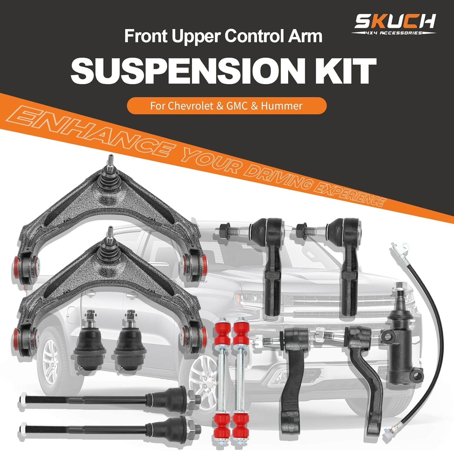 13PC Front End Suspension Kit for Chevy Silverado GMC Sierra 2500HD 3500HD 1500HD,Suburban,Avalanche,Yukon XL,w/Control Arms K620054,Ball Joints, Tie Rods, Sway Bar Links, Pitman & Idler Arm