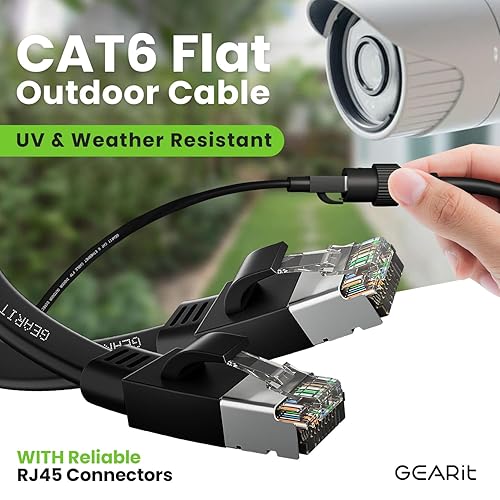 Miniatura 2 de GEARit Cable Ethernet plano Cat 6 para exteriores (30 pies, negro) Chaqueta LLDPE clasificada para entierro directo  Cat6 blindado FTP 10Gbps de