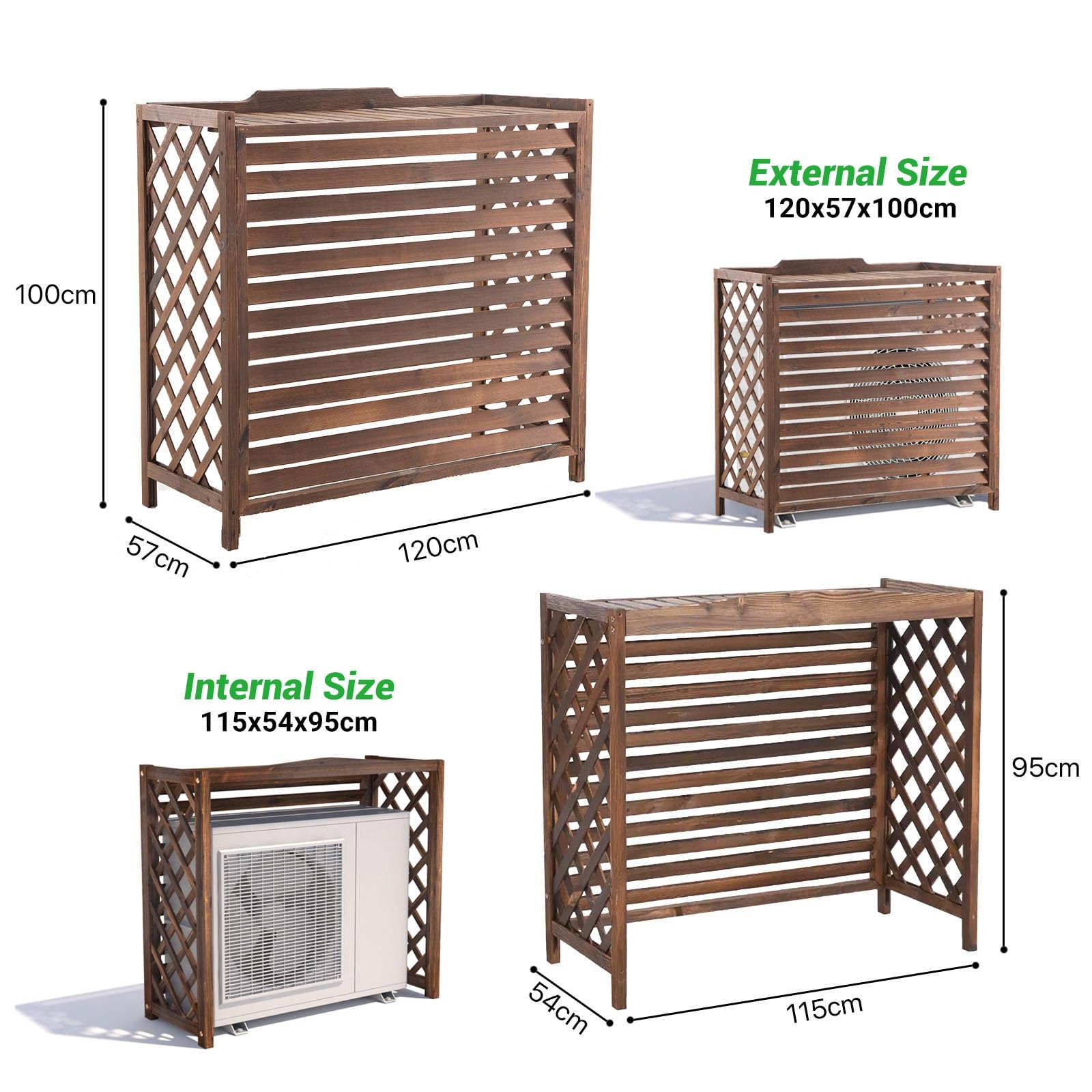 Copertura per Condizionatore Esterno in Legno Copri Condizionatore Da Esterno Legno Copri Pompa Di Calore Da Esterna Grande Anti-Corrosione Supporto per Piante Da Esterno per Giardino(120x57x100cm)