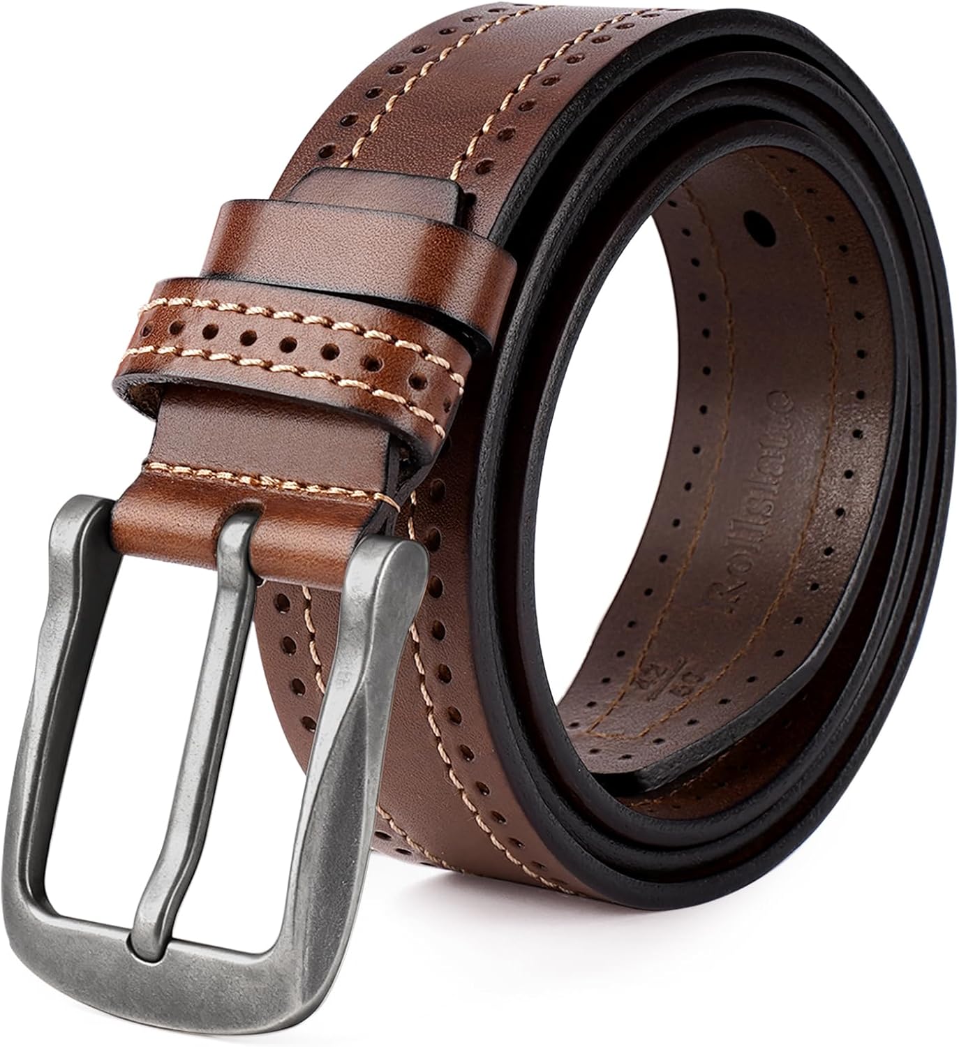Luxury Full Grain Genuine Leather Men Belt Gifts, Italian Leather Western Cowboy Jeans Belt Vintage Silver Buckle