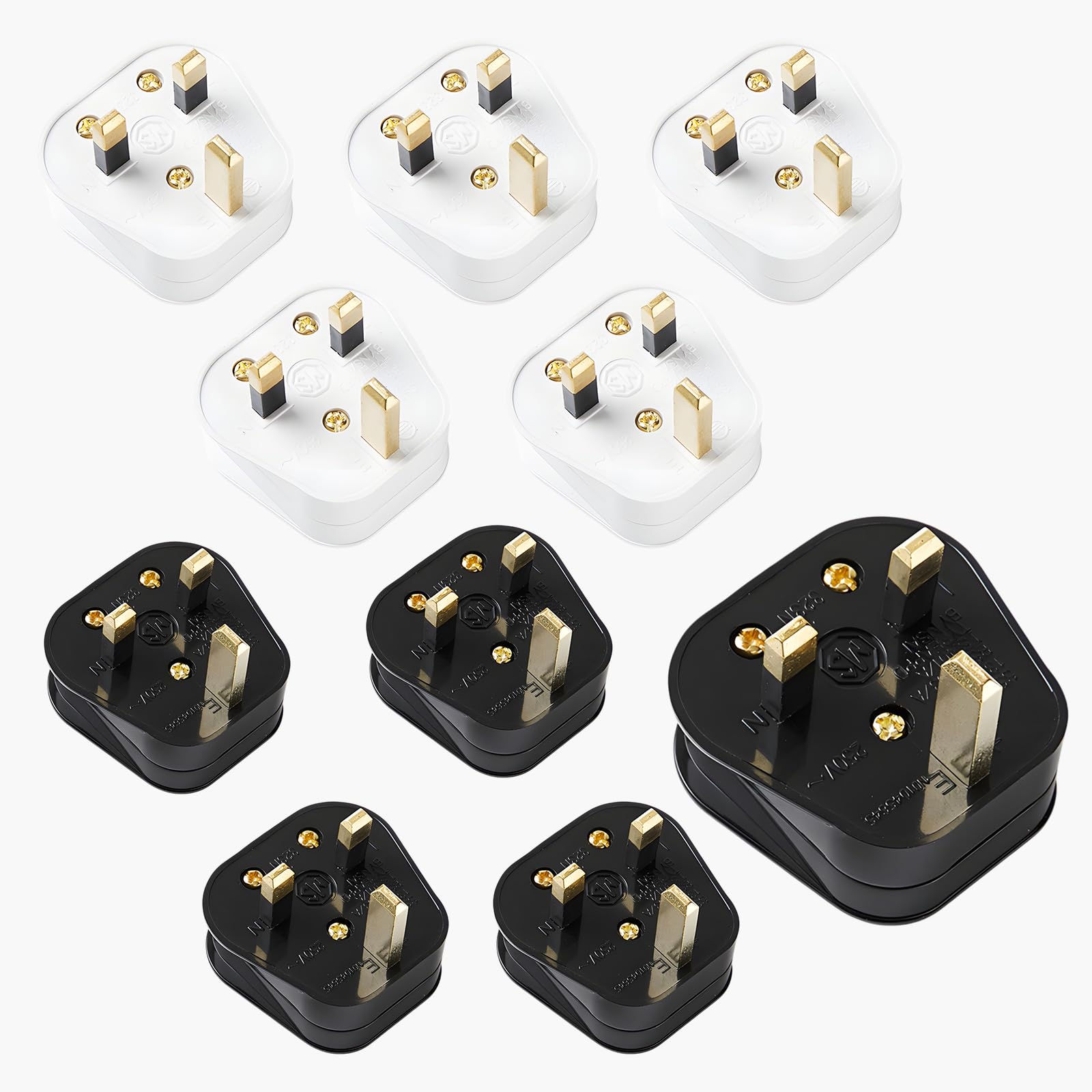 3 Pin Plug UK, 10 Pack 13 Amp Plug UK with Fused Mains, Cord Grip Rewireable Heavy Duty plugs, Flame Retardant
