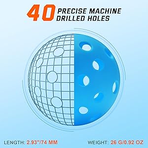 Sukeen Outdoor Pickleball Balls with Mesh Bag, 40 Holes Pickleball Balls Outdoor, High Bounce Pickle Balls for All Style Pickleball Paddles