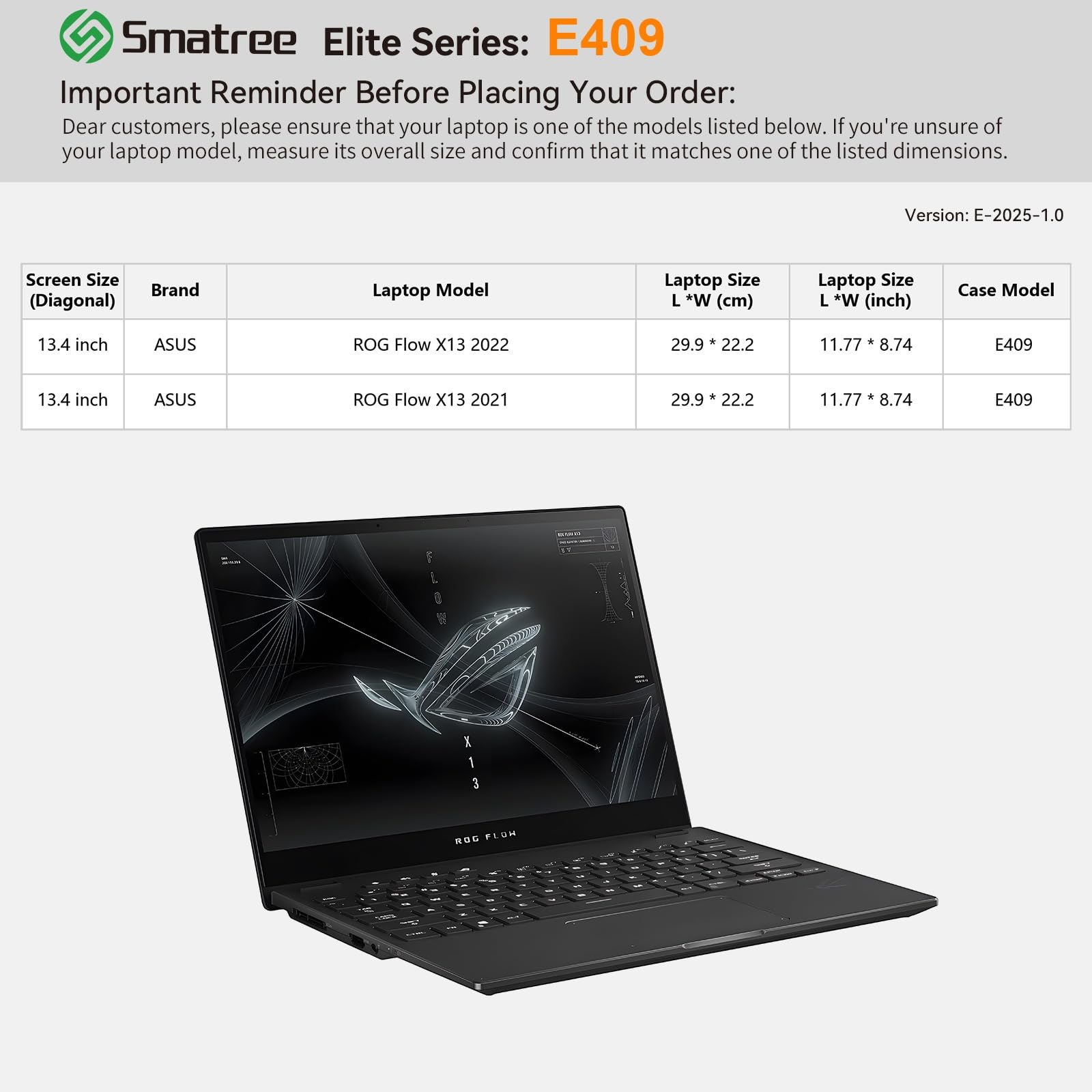 Smatree portatile custodia per 13,4 pollici ASUS ROG Flow X13 2022,per 13,4 pollici ROG Flow X13 2021 GV301,custodia con Accessory tasca,cerniera YKK,design antiurto brevettato,verde(E409G)
