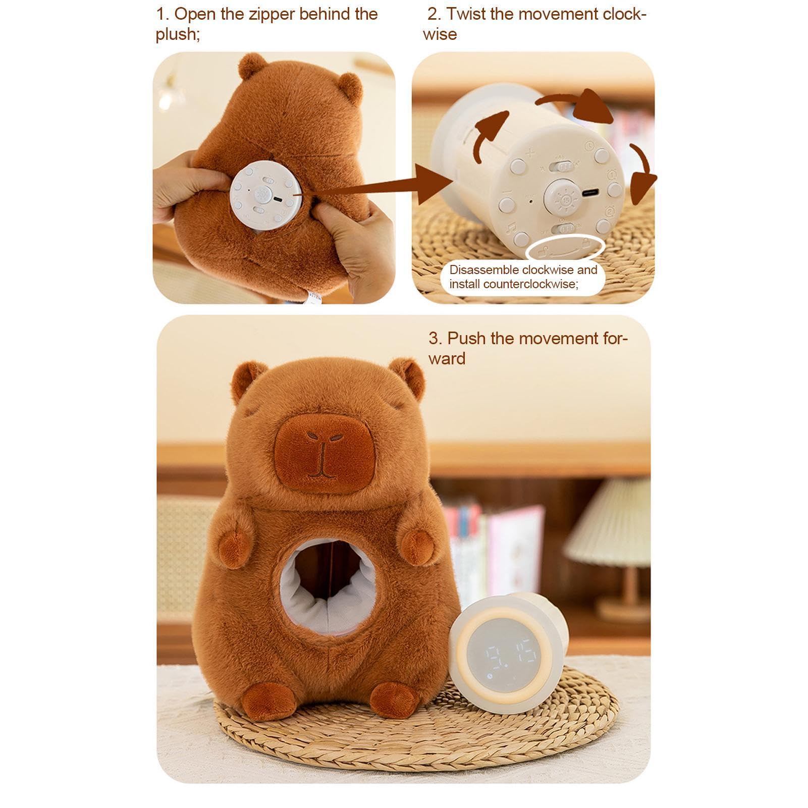 Wecker aus Plüsch, Wecker aus Plüsch, Tischlampe Capybara | Niedlicher Wecker für Kleinkinder, Digitaluhr für Mädchen und, Licht für Kinderzimmer, kleine Uhr