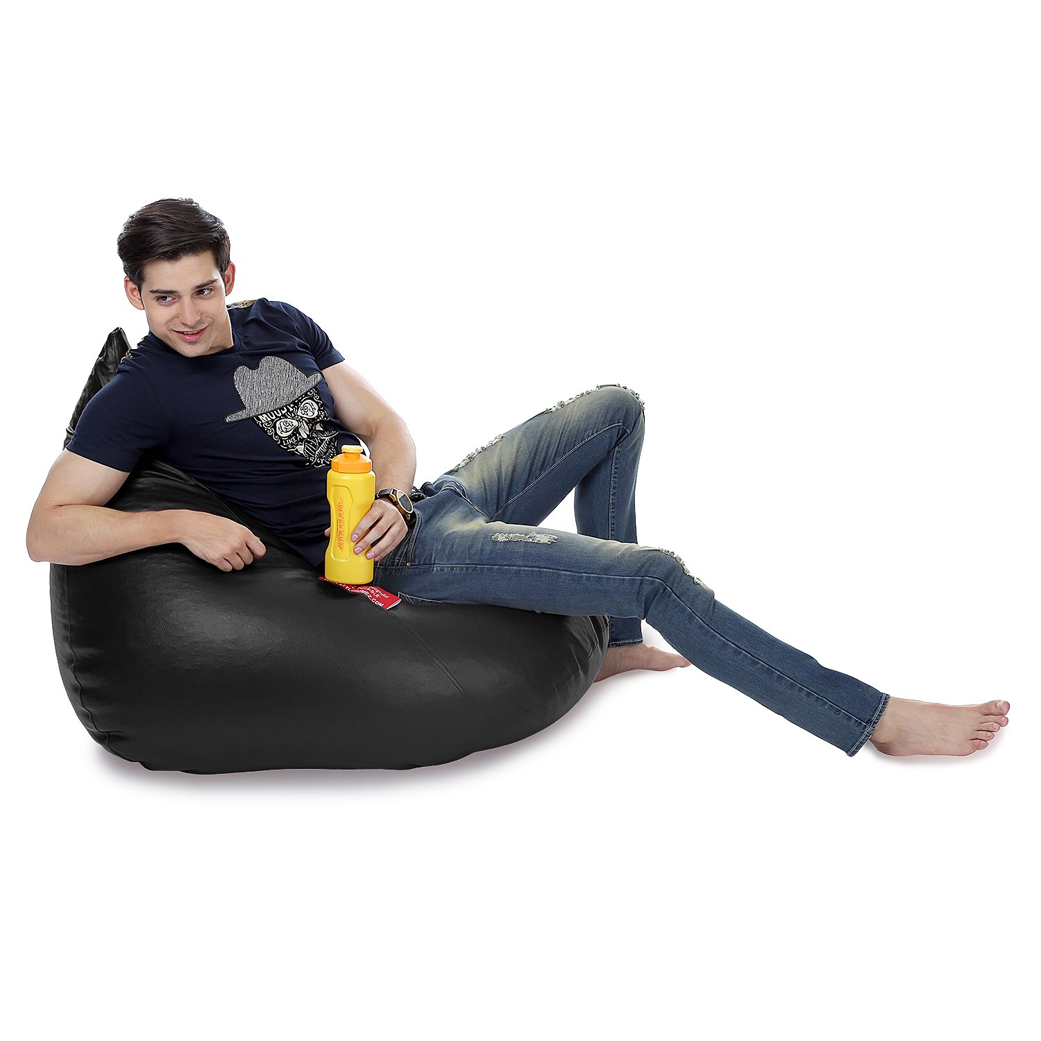 Style Homez Humbug, Premium Leatherette Fabric Lounger XL Bean Bag Black Color Cover Only 2