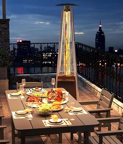Miniatura 7 de Pyramid - Calentador de patio, 48,000 BTU para exteriores con mesa desmontable, ruedas desmontables, cubierta protectora para terraza al aire libre,