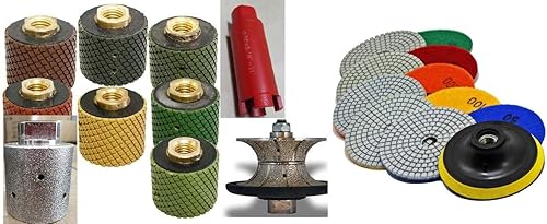 Tambor de pulido húmedo de diamante de 1 3/8 pulgadas 7 + broca de núcleo + rueda de tambor de molienda de tolerancia cero + rueda de moldeo