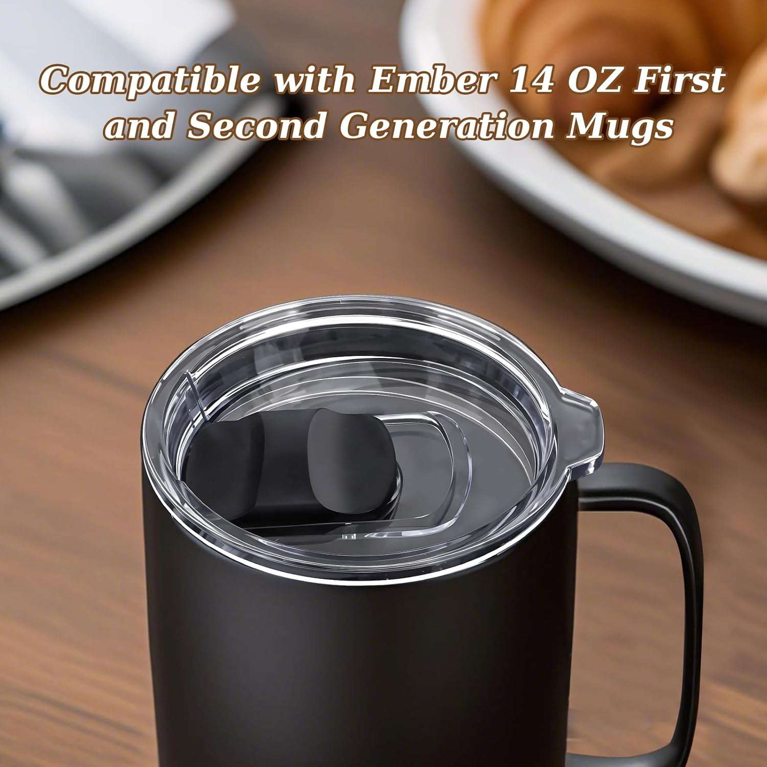 Magnetic Slider Replacement Mug Lid Compatible with Ember First and Second Generation Mugs, 14 oz, Splash-Proof, Black/Clear