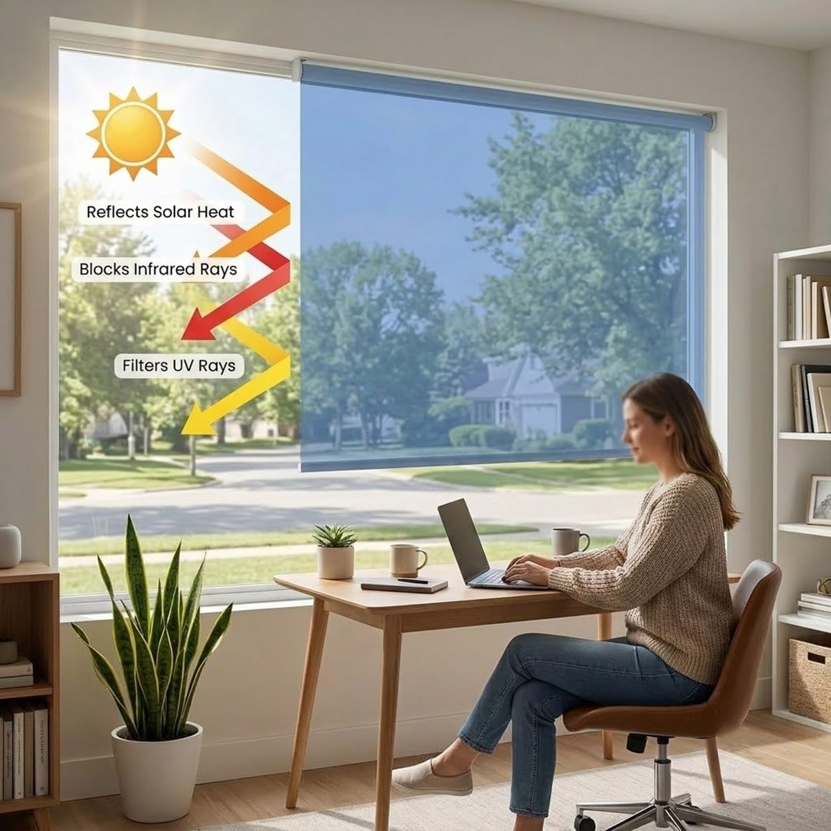 Store Enrouleur Miroir sans Tain, Store Occultant sans Perçage Anti Chaleur, Pare Soleil Fenetre Transparent Thermique Anti Regard pour Bureau Maison Balcon(Noir,W80xH200cm)