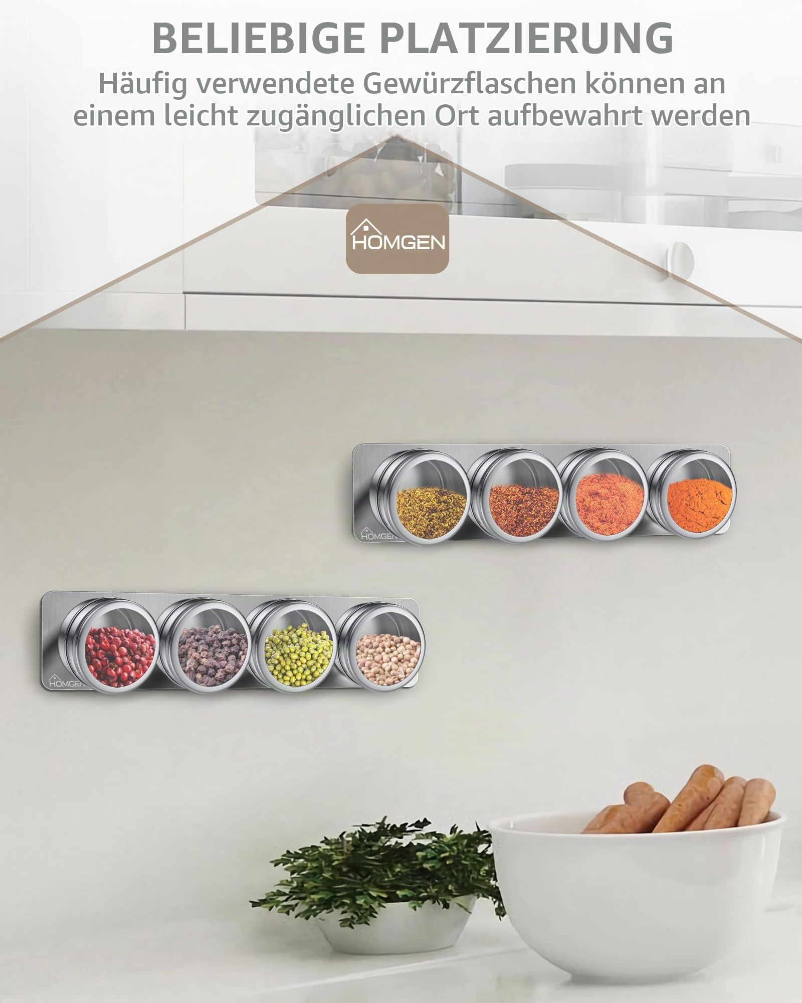 HOMGEN Gewürzdosen Magnetisch 8 Stück Edelstahl Gewürzgläser Set Magnet 100ml Gewürze Spice Jars Magnetisch Gewürz Organiser mit Separates Gewürzregal und Gewürzaufklebern Küche, Haushalt & Wohnen