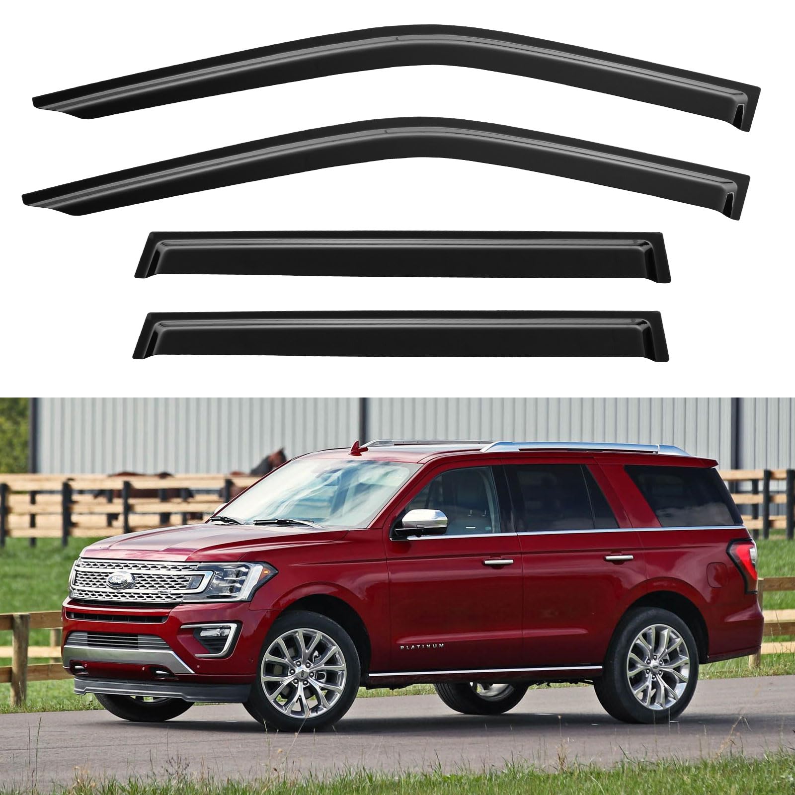 Window Visors Rain Guards for 2018-2024 Ford Expedition, Tape-on Window Wind Deflectors Vent Shades for 18-24 Expedition XL STX XLT MAX Limited King Ranch Platinum