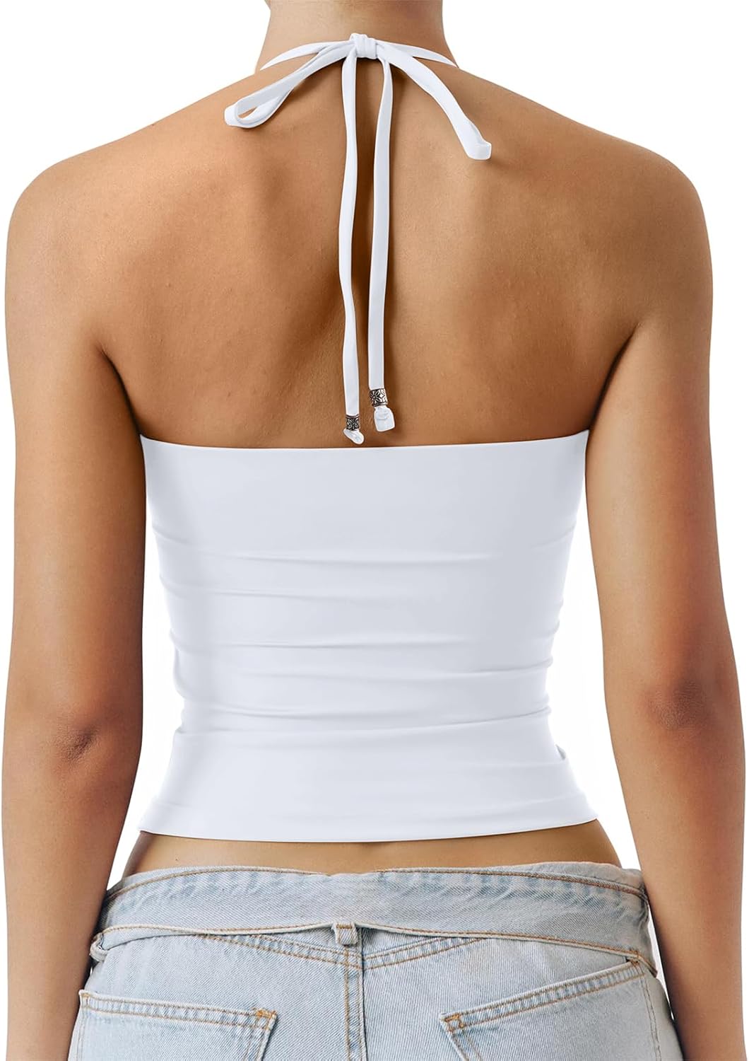 PINKMSTYLE Women Sexy Halter V Neck Backless Double Lined Tank Top Summer Sleeveless Going Out Y2K Trendy Cami Tops - Image 6