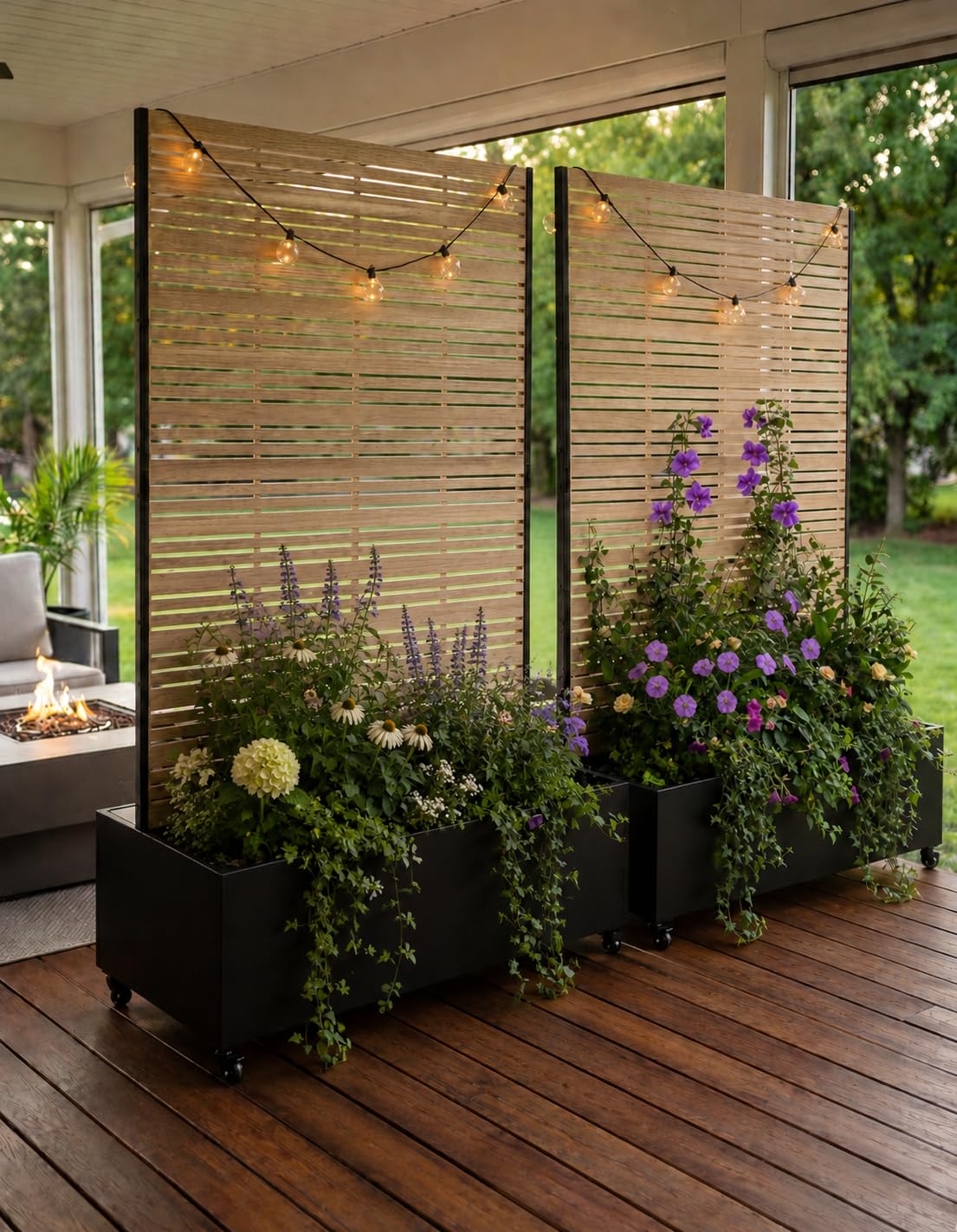 Huerto Urbano Elevado con Celosía, Jardineras Grandes para Exterior con Ruedas y Enrejado, Macetero de Metal para Privacidad, Ideal para Flores, Verduras y Plantas Trepadoras en Balcón