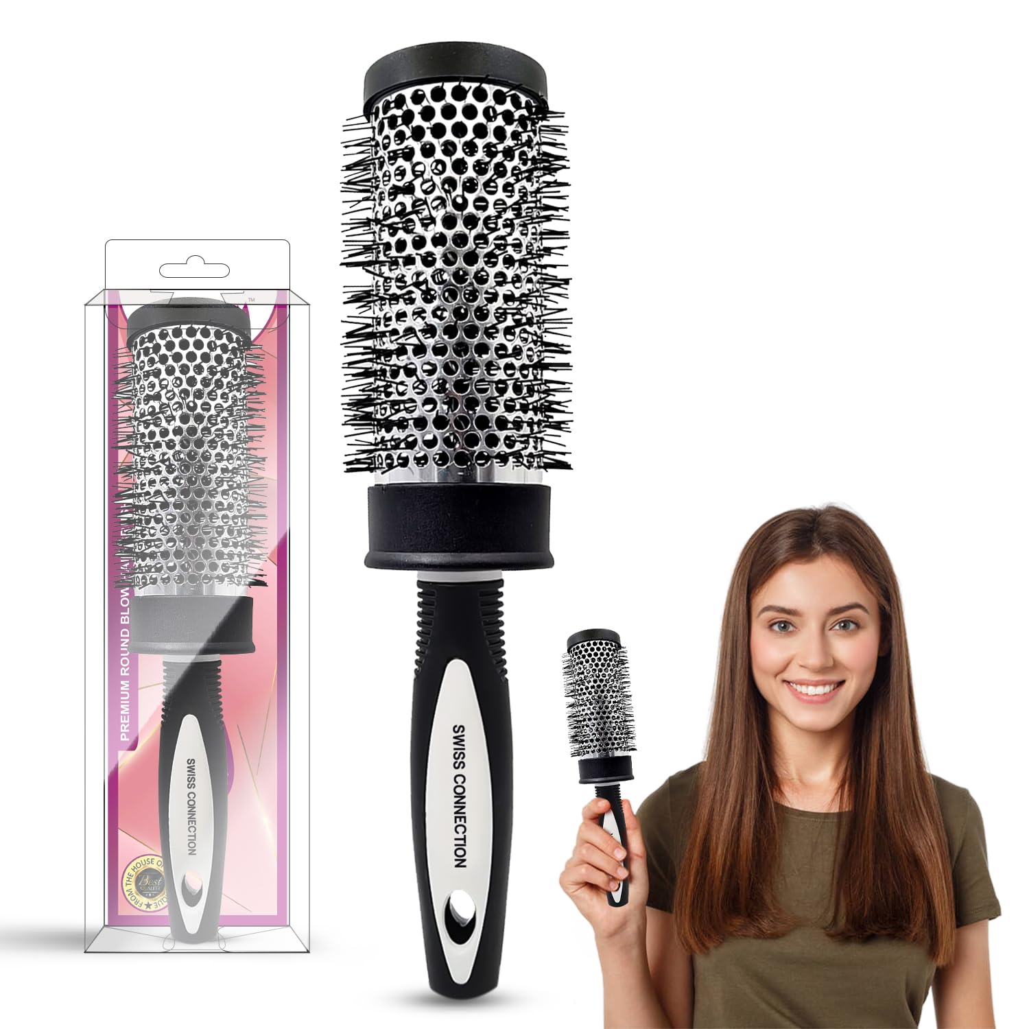 Swiss Connection Round Brush for Blow Drying Ceramic Ion Thermal Barrel Brush for Precise Styling Hair Brush: Great for Efficient Blow Drying, Adding Curls, Waves & Volume | Nylon Bristles to Shape & Stylist | Lightweight, Lasting Curles & Waves - Hair Brush For All Hair Types - For Women, Men, Wet And Dry Hair Pack of 1 (medium)-picture-55