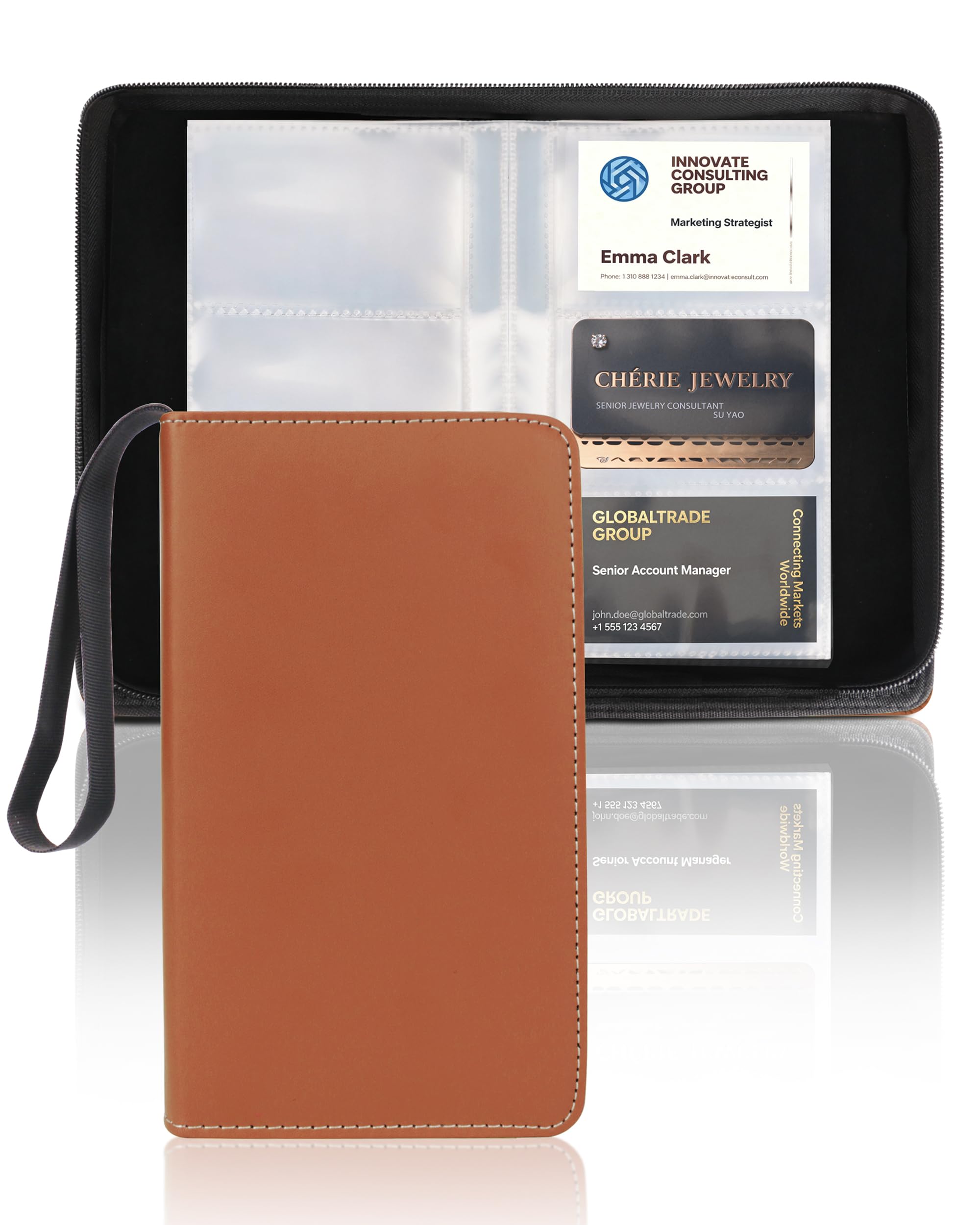 Lot de 50 porte-cartes de visite professionnels en cuir synthétique avec capacité de 300 cartes, pour homme et femme, marron rougeâtre