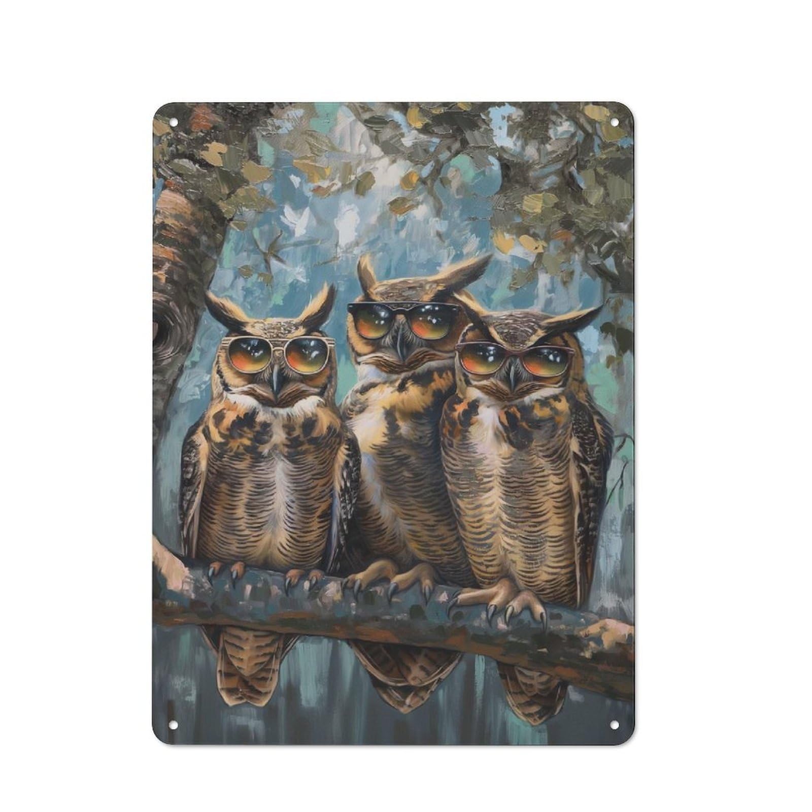 Junmoney Style-11 Hilarious Owls Sunglasses Printed Metal Sign 40X30cm For Hobby Room Or Studio, For Creative Interior Collectors