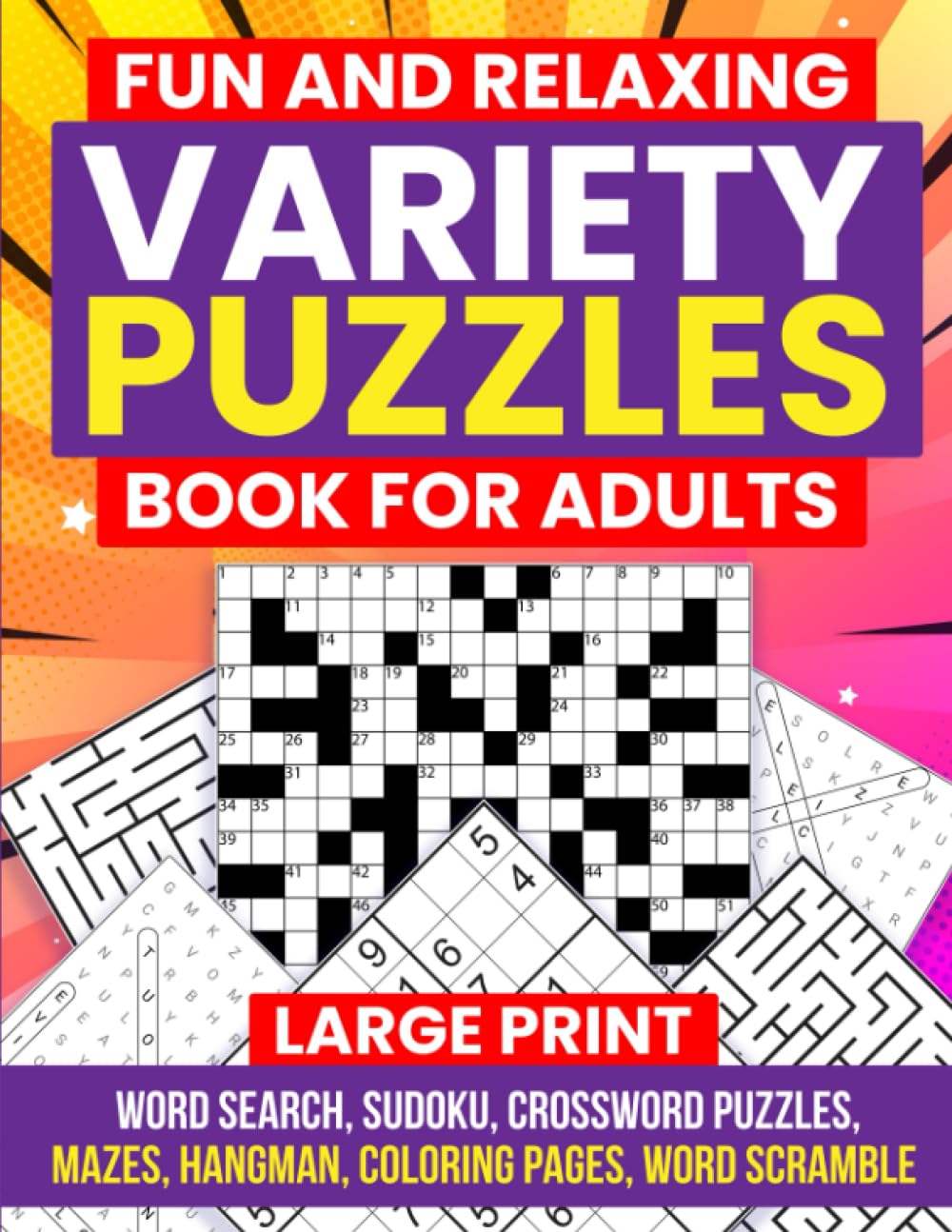 Fun and Relaxing Variety Puzzles Book for Adults