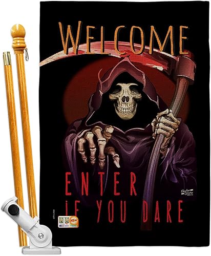 Bandera Enter If You Dare House – Juego de bandera para otoño, Halloween, bruja, truco o trato, noche espeluznante, gato negro, temporada de