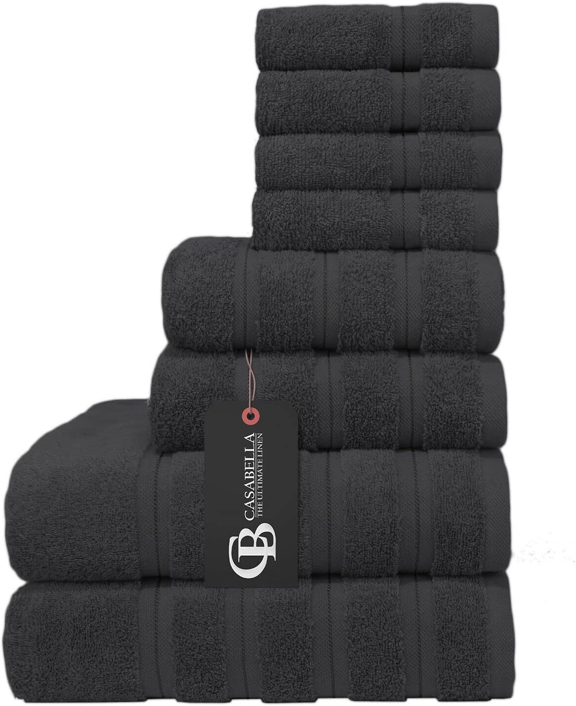 CASABELLA 8 Pc Towel Set Grey Luxury Quality100% Combed Cotton 650 GSM-8 Pc Towels Set Conatains 4 Wash cloths, 2 Hand Towels & 2 Bath Towels Super Absorbant 8 Pc Grey Towel Bale Sets