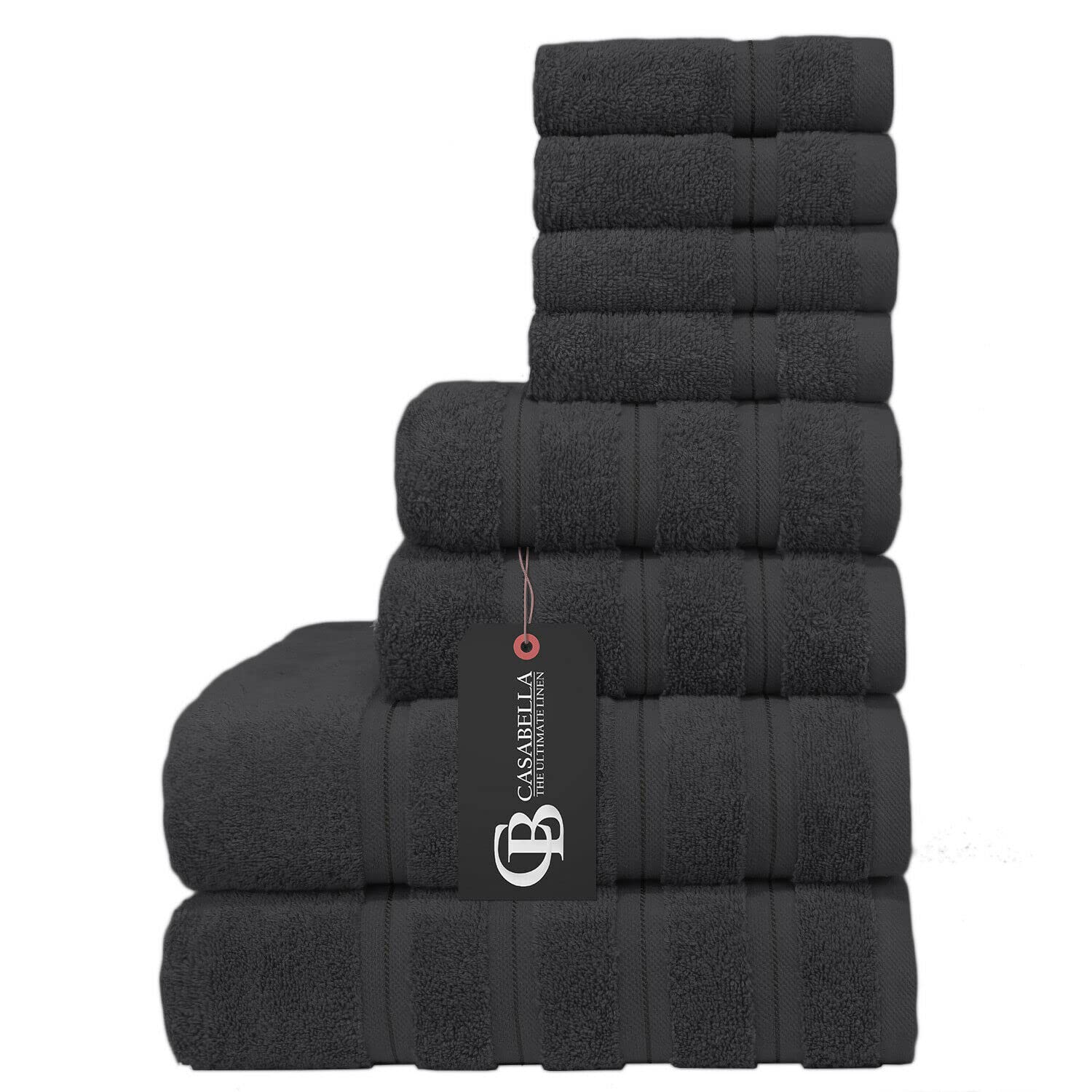 CASABELLA 8 Pc Towel Set Grey Luxury Quality100% Combed Cotton 650 GSM-8 Pc Towels Set Conatains 4 Wash cloths, 2 Hand Towels & 2 Bath Towels Super Absorbant 8 Pc Grey Towel Bale Sets