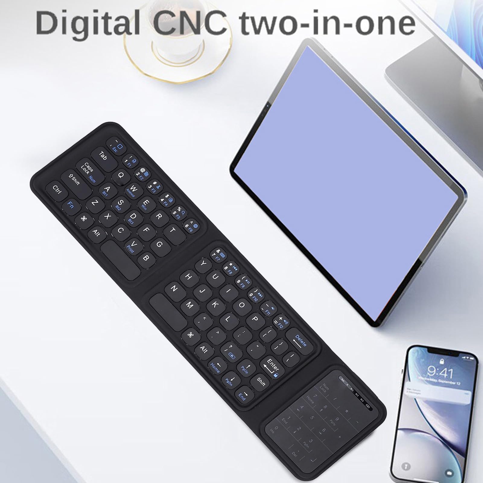 Tastiera Bluetooth Pieghevole con Touchpad, Tasti di Dimensioni Standard Tastiere da Viaggio Portatili con Design a 3 Pieghe, Trackpad Grande, per Tablet PC Laptop