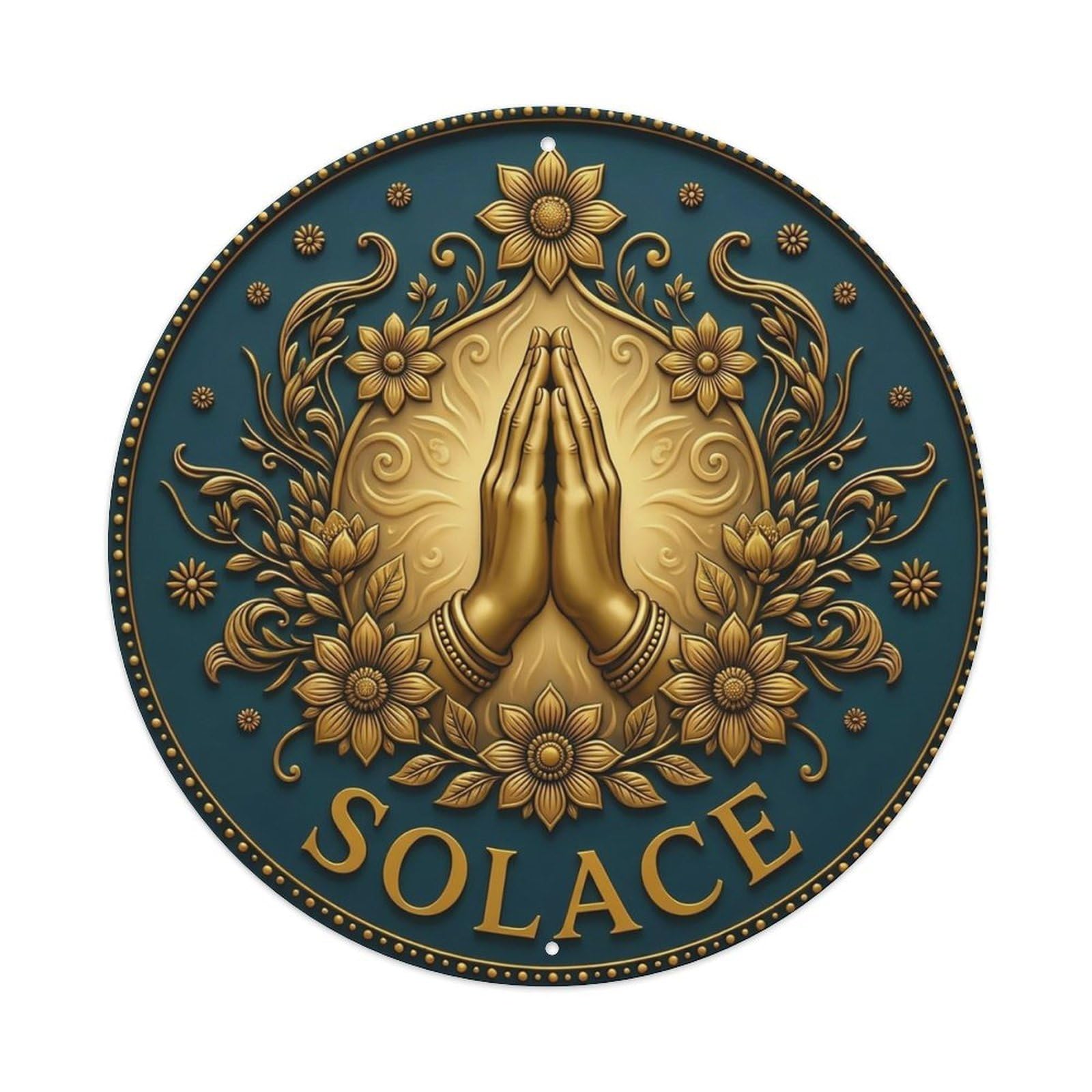 Vintage Namaste Praying Hands Solace Flower Zen Yoga Metal Tin Sign