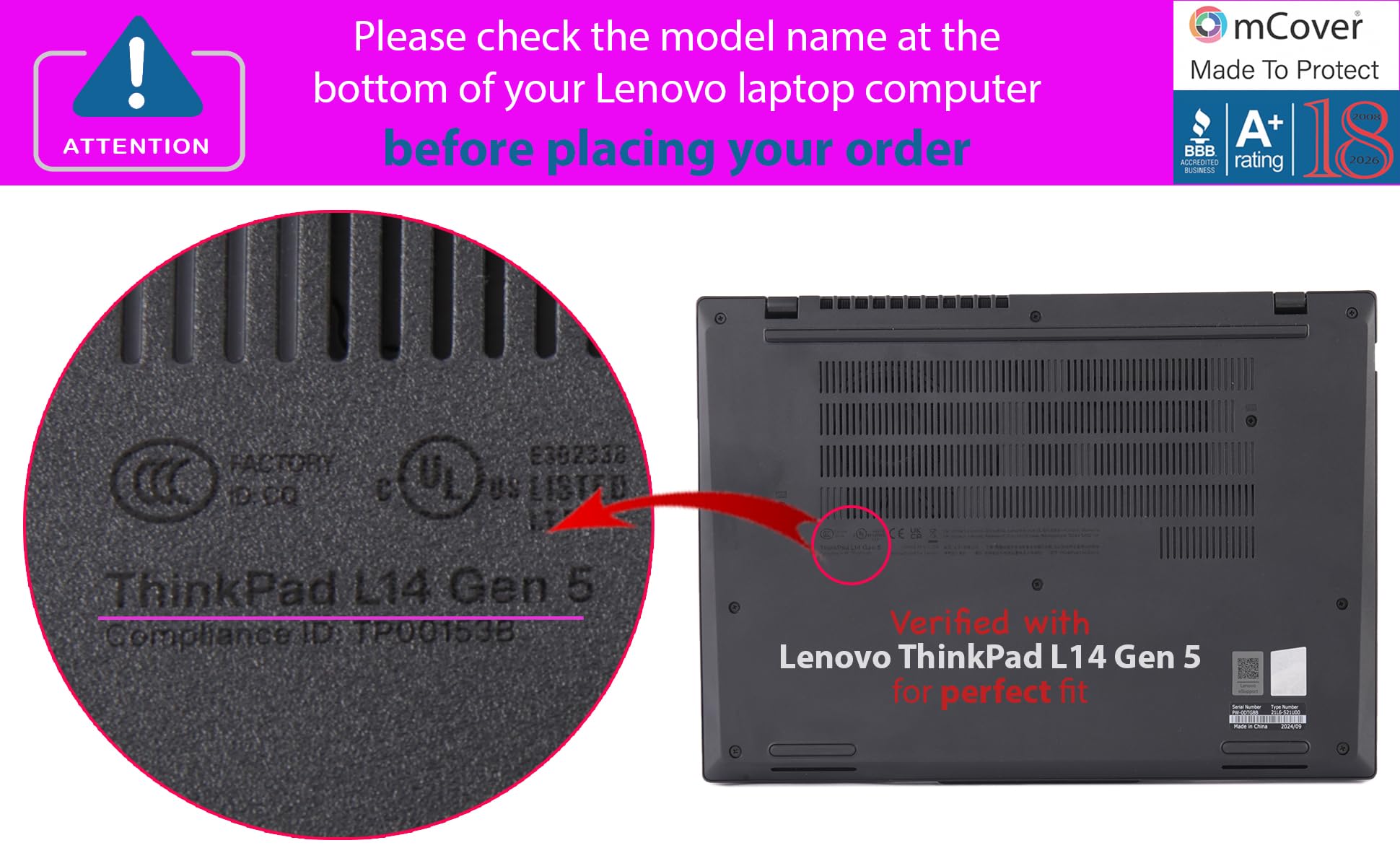 mCover Funda Solo Compatible con computadoras portátiles Lenovo ThinkPad L14 Gen 5 / Gen 6 Series 2024-2025 de 14 Pulgadas (no es Compatible con ningún Otro Modelo Lenovo), Color Negro