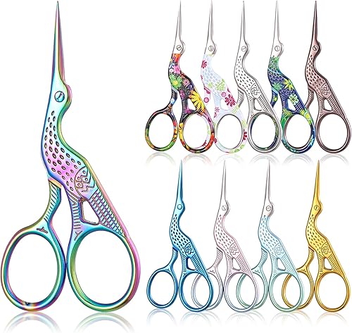 10 tijeras de punto de arco iris de cigüeña, tijeras pequeñas de acero inoxidable de 3.6 pulgadas para punto de cruz, costura, ganchillo y