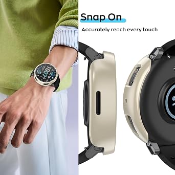 OVERSTEP オールインワンケース スケールデザイン & 強化ガラス Amazfit Active Max用 ハードPCカバー スクリーンプロテクター付き 傷防止 落下防止 光沢アイボリーホワイト