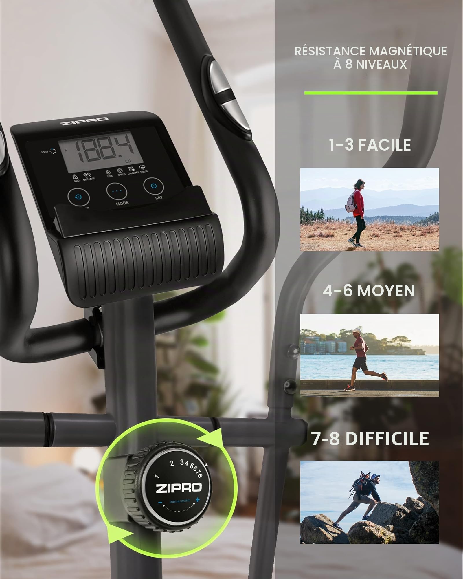 Zipro Crosstrainer Shox, elliptique jusqu'à 120 kg, équipement d'entraînement Cardio à Domicile, Appareil de Fitness, Machines d'exercice, vélo elliptique, 8 Niveaux de résistance